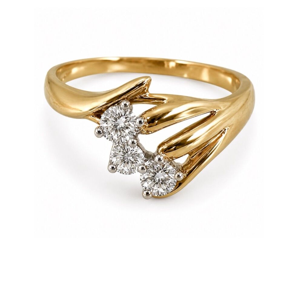 Vintage 1970s Ring Size 7 CZ Cluster Bypass Gold Plated Band - 14U